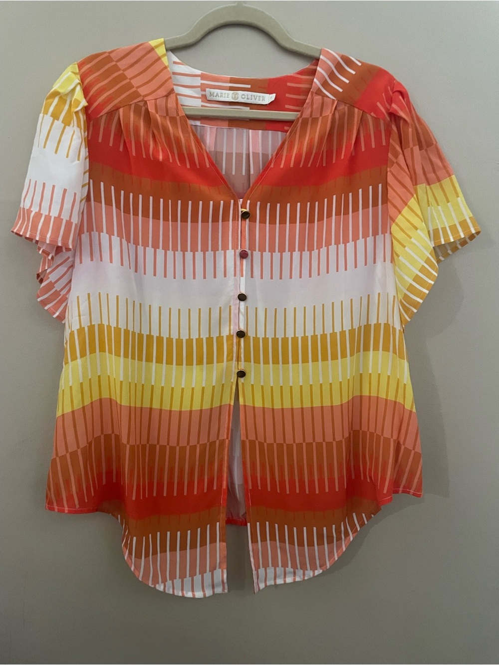 Marie Oliver Sloane Matchstick V-Neck Flutter Sleeve Top Size S